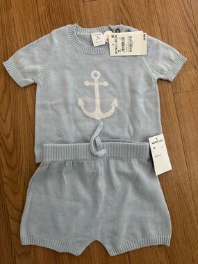 Nordstrom Light Blue Knit Anchor Baby Set